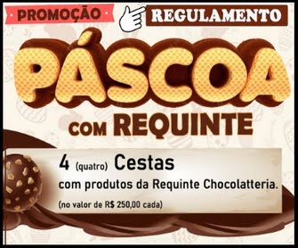 Celebre a Páscoa com a Promoção Páscoa com Requinte 2024! Inscreva-se até 22/03 e concorra a cestas exclusivas de chocolates finos. Uma oportunidade única para tornar sua Páscoa mais doce e sofisticada. Participe agora! ð«ð° #PáscoaComRequinte #ChocolatesFinos #PromoçãoDoce