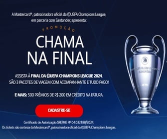 Se você é cliente Santander e possui um cartão Mastercard, prepare-se para viver uma experiência única! A Promoção Chama na Final Santander 2024 oferece a chance de ganhar pacotes completos para assistir à final da UEFA Champions League 2023/24, em Londres.