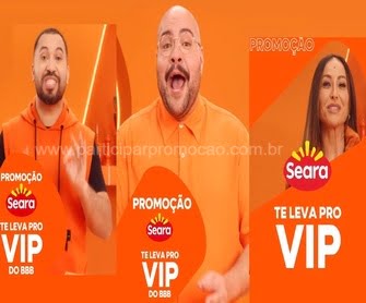 Descubra como entrar na casa mais famosa do Brasil com a Promoção Te Leva Pro VIP BBB 24 da Seara! Ao adquirir produtos participantes, você não apenas garante deliciosos momentos à mesa, mas também a chance de vivenciar o BBB 24 de perto. Cadastre-se no site, concorra a prêmios instantâneos, participe de sorteios semanais e, quem sabe, seja o grande contemplado no Sorteio BIG com R$100 Mil em ouro e um almoço VIP na casa do BBB. Antes de embarcar nessa jornada, não se esqueça de ler todas as informações no regulamento. Participe agora e faça parte dessa experiência incrível! ððð½️