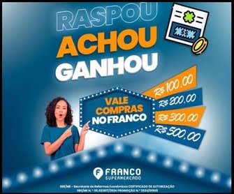 A Promoção Raspou, Achou, Ganhou! oferece uma oportunidade emocionante para os clientes do Supermercado Franco no estado do Paraná. Durante o período promocional de 01/04/2024 a 31/07/2024, os clientes que realizarem compras no valor de R$100,00 ou mais receberão um cupom raspável. Este cupom pode revelar instantaneamente prêmios incríveis, desde vales-compras de R$10,00 até R$500,00.