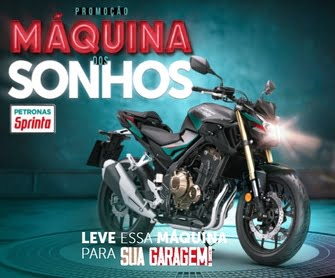 Participe agora da Promoção Máquina dos Sonhos Petronas Sprinta 2024 e concorra a uma emocionante jornada sobre duas rodas! Acelere seus sonhos com a chance de levar para casa uma moto Honda CB500F personalizada da Petronas Sprinta e uma série de prêmios instantâneos que vão turbinar sua experiência sobre a estrada. Não perca tempo, faça seu cadastro no site oficial da promoção e entre na corrida pela aventura dos seus sonhos!