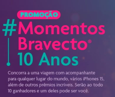 A Bravecto está comemorando uma década de cuidados com nossos pets, e para marcar essa ocasião especial, eles lançaram a incrível Promoção Bravecto Momentos 10 Anos. Esta é sua oportunidade de ganhar prêmios extraordinários, como um voucher de viagem no valor de R$25.000, iPhones 15, carregadores de alta qualidade e quadros personalizados do seu pet. Participe dessa celebração especial e descubra como se cadastrar e concorrer a essas recompensas maravilhosas.