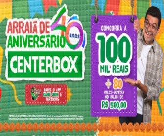 Na Promoção Centerbox Supermercados Arraiá de Aniversário, os participantes têm a chance de conquistar prêmios incríveis que vão além do valor em dinheiro. Além do Cartão Prêmio Centerbox no valor de R$ 100.000,00, há também a possibilidade de ganhar 80 vales-compra no valor de R$ 500,00 cada. Esses vales adicionais proporcionam aos ganhadores a oportunidade de explorar uma ampla variedade de produtos e serviços disponíveis nas lojas Centerbox, ampliando suas opções de uso e garantindo uma experiência de compras mais completa e satisfatória. Com essa diversidade de prêmios, os sortudos terão flexibilidade para atender às suas necessidades diárias, mimar-se com pequenos luxos ou até mesmo planejar grandes celebrações.