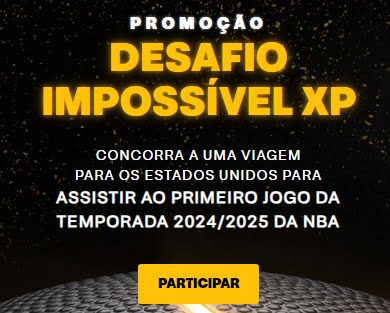 Participe da Promoção Desafio Impossível XP 2024 e tenha a chance de ganhar uma viagem inesquecível para os Estados Unidos! Cadastre seus palpites sobre as finais da NBA, publique no Instagram e concorra a um voucher de viagem no valor de R$ 44.000,00 para assistir ao jogo de abertura da temporada 2024/2025 da NBA com todas as despesas pagas. Não perca essa oportunidade única de realizar o seu sonho de vivenciar a emoção do basquete ao vivo!