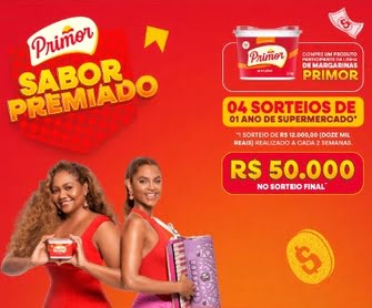 Você sabia que a margarina Primor que você compra no supermercado pode te ajudar a ganhar prêmios incríveis? A partir de 07 de junho de 2024, a Promoção Sabor Premiado Primor está distribuindo um ano de compras no supermercado e um prêmio final de R$50 mil em barras de ouro! Basta adquirir qualquer produto participante, cadastrar o cupom fiscal no site da promoção e torcer para ser um dos sortudos ganhadores. Mas fique atento, a promoção é exclusiva para as regiões Norte (AC, AM, AP, PA, RO, RR e TO) e Nordeste (AL, BA, CE, MA, PB, PE, PI, RN e SE). Não perca essa chance e participe já!