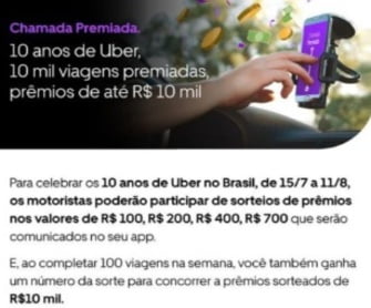 Celebre os 10 anos da Uber no Brasil participando da emocionante 