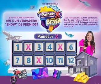 Participe da Promoção Tele Sena Painel do X Pelo Brasil e Concorra a Prêmios Incríveis! Adquira sua Tele Sena de Independência ou Primavera e tenha a chance de ganhar uma casa no valor de R$ 300.000,00, prêmios em dinheiro e muito mais! A promoção está aberta a todos os residentes brasileiros com 16 anos ou mais. Com mais de R$ 3,9 milhões em prêmios, não perca essa oportunidade de mudar sua vida. Compre sua Tele Sena, cadastre-se no site oficial e participe dos sorteios e do emocionante programa de TV 