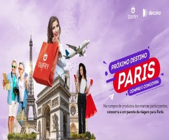 Compre combos promocionais nas lojas Duty Free Dufry e concorra a uma viagem completa para Paris. A promoção inclui passagens aéreas, hospedagem em hotel e traslados. Participe até 30 de outubro de 2024 e se cadastre no site oficial para garantir suas chances de ganhar. Sorteio será realizado em 6 de novembro de 2024.