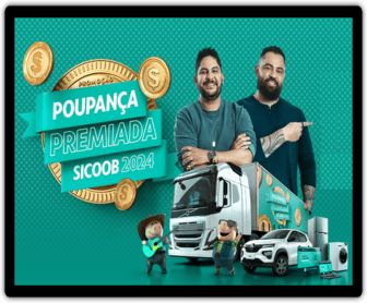 Banner promocional da campanha Poupança Premiada Sicoob 2024, destacando a chance de concorrer a 3 kits 