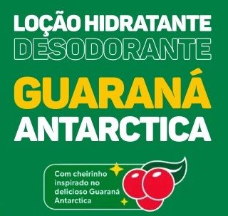 Imagem promocional da Quem Disse, Berenice? em parceria com Guaraná Antarctica, destacando a Loção Hidratante Desodorante Corporal QDB e Guaraná Antarctica. A imagem exibe a embalagem do produto de 200ml ao lado de guaranás frescos, laranjas e mandarinas, simbolizando a fragrância cítrica e frutada. Um banner de desconto especial e frete grátis em compras selecionadas aparece no topo, incentivando a compra.