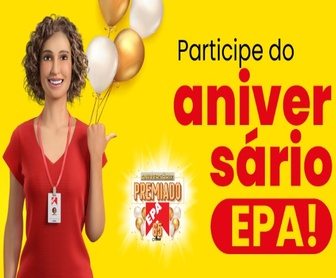 Imagem ilustrativa da promoção de 65 anos do EPA Supermercados, destacando a chance de ganhar 50 iPhones 15 e 1.000 vale-compras de R$300,00 ao realizar compras a partir de R$100,00.