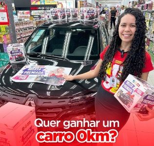 Imagem promovendo a Promoção Lojas REDE Beleza Premiada, destacando o sorteio de um Renault Kwid 0km e outros prêmios instantâneos para clientes que comprarem produtos Haskell ou OH MY nas lojas físicas da rede.