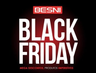 Imagem ilustrando as promoções da Black Friday 2024 nas lojas Besni, com destaque para descontos de até 50% em produtos como jeans, calçados e acessórios. A imagem tem o objetivo de divulgar as ofertas especiais e incentivar os consumidores a aproveitarem a temporada de descontos para antecipar as compras de Natal