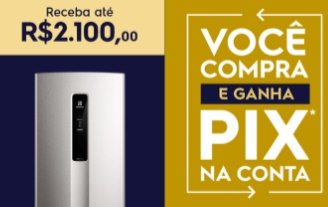 Imagem promocional da Black Friday Electrolux 2024. A arte destaca os valores de cashback disponíveis (até R$ 2.100) e produtos elegíveis, como refrigeradores, air fryers e lavadoras. A imagem também exibe o logo da Electrolux e mensagens de incentivo para participar da promoção.