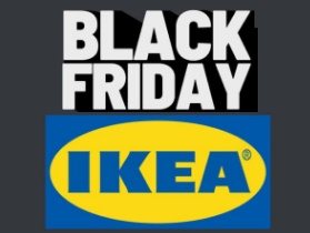 Imagem promocional do Black Friday 2024 da IKEA, com destaque para móveis e itens de decoração em promoção. A imagem ilustra um ambiente moderno e acolhedor, destacando sofás, mesas e luminárias, com preços visíveis em destaque.