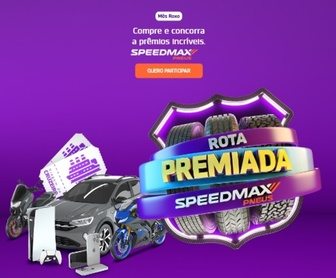 Imagem promocional da Rota Premiada Speedmax 2024, destacando os prêmios como um Volkswagen Nivus 0km, motos Yamaha, iPhones 15 e uma viagem de cruzeiro.