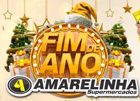 Imagem da Promoção Especial Fim de Ano Amarelinha Supermercados, mostrando a logo da promoção e destacando a chance de ganhar um vale-compra de R$ 12.000,00.