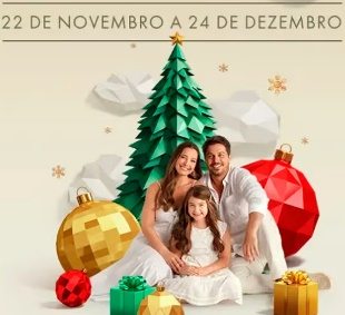 Cartaz promocional da campanha Natal VillageMall 2024, destacando o prêmio de R$ 150 mil em vales-compras e a data de participação, de 22 de novembro a 24 de dezembro de 2024