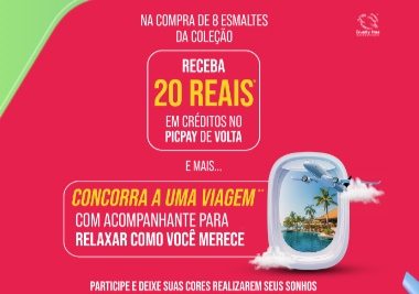 Imagem promocional da Risqué Manicores, com destaque para a linha de esmaltes e a oferta de prêmios como voucher de viagem e créditos no PicPay.