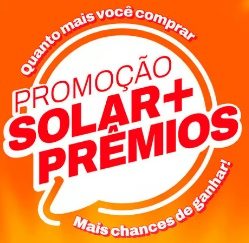 Imagem destacando a Promoção Solar+ Prêmios, com os principais prêmios: motos Honda CG 160 Cargo, smartphones 5G e outros produtos Coca-Cola.