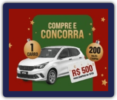 Imagem ilustrativa da promoção Celebre o Presente Studio Z com prêmios incríveis. A imagem mostra a logo da Studio Z, o cartão Ouze e os prêmios oferecidos na promoção, incluindo o carro 0km e vales-compra.