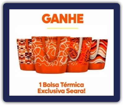 Imagem ilustrativa da promoção "Compre e Ganhe Bolsa Térmica Seara", mostrando uma bolsa térmica exclusiva com o logo da Seara, destacando a oportunidade de ganhar o brinde ao comprar produtos selecionados.