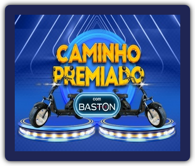 Banner promocional da campanha Caminho Premiado com Baston, destacando o sorteio de 3 scooters elétricas para quem comprar produtos participantes nos Supermercados Avenida.