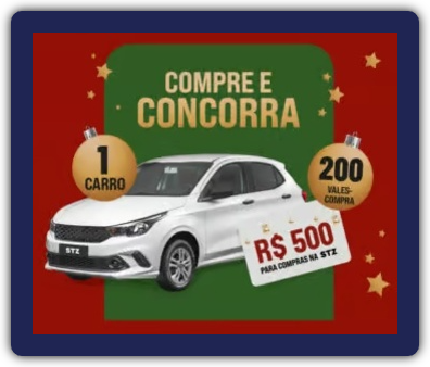 Imagem da promoção "Studio Z 2024: Celebre o Presente", mostrando um cartão pré-pago destacado no centro, com valores de R$ 50.000 e R$ 500 representados, acompanhados de elementos gráficos modernos que reforçam o tema de celebração e prêmios.