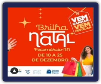 Imagem promocional da campanha Brilha Natal Premiado 2024, destacando prêmios como motos Honda CG 160 0km, Smart TVs, notebooks e Alexas, com informações sobre como participar comprando nas lojas participantes de Natal/RN.