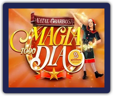 Imagem promocional do GBarbosa mostrando o logo da campanha "Natal GBarbosa Magia Todo Dia" com a oferta de vales-compras de R$ 50.