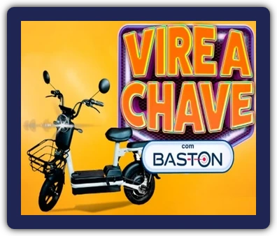 Imagem promocional da campanha "Vire a Chave com Baston", destacando as scooters elétricas AS1401, prêmios principais da promoção, com o logo da Baston e das marcas participantes.