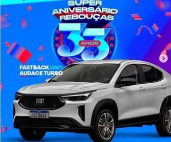 Imagem promocional da Promoção Super Aniversário Rebouças Supermercado, destacando prêmios como carro 0km, celulares, TVs e vales-compras. A promoção é válida de 20 de janeiro a 30 de maio de 2025, com prêmios sorteados a cada R$150,00 em compras.