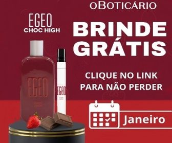 Imagem ilustrativa da promoção Egeo Choc 2025 de O Boticário, destacando a amostra grátis do Desodorante Colônia disponível para os participantes que se cadastrarem no Clube Viva O Boticário e retirarem o brinde nas lojas físicas participantes.