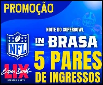 Imagem da promoção Metropolitana, com destaque para o evento NFL In Brasa e os ingressos que estão sendo sorteados para o público. A imagem mostra o logo da promoção, imagens do evento e informações sobre como participar, com foco no sorteio de ingressos.