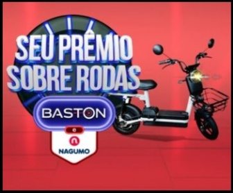 Imagem promocional da Promoção Baston Supermercados Nagumo 2025, com destaque para os prêmios de scooters elétricas.