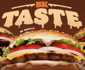 Imagem promocional da campanha BK Taste Grátis para Advogados 2025, com destaque para o sanduíche BK Taste 1.0, acompanhado da frase 'Se você acha que é cópia, prove. Se não acha, também.' e menção ao período da promoção, de 13 a 15 de janeiro de 2025.