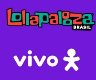 Banner promocional da Promoção Vivo LollaBR 2025 destacando o sorteio de pares de ingressos para o Lollapalooza Brasil 2025, incluindo ingressos de pista e Lounge Premium, com informações sobre datas e como participar pelo app Vivo.