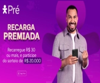 Imagem ilustrando a promoção Vivo Recarga Premiada 2025, destacando a possibilidade de ganhar um prêmio de R$ 20.000 ao realizar recargas de R$ 30,00 ou mais na linha pré-paga Vivo. A imagem visa transmitir visualmente a ideia de um cartão pré-pago com o valor do prêmio, atraindo a atenção dos clientes da Vivo.