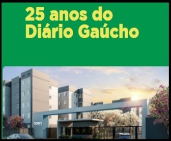 Imagem promocional vibrante para a campanha “Junte e Ganhe 25 Anos do Diário Gaúcho”, exibindo elementos gráficos de selos, cartela promocional e o prêmio principal, um apartamento dos sonhos, que reforçam a oportunidade única de transformar a leitura do jornal em um prêmio.