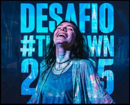 Imagem promocional do concurso #TheTown2025 no TikTok, destacando a chance de ganhar ingressos gratuitos para o festival The Town 2025 ao postar um vídeo criativo com a hashtag da campanha.