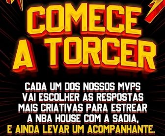 Imagem promocional do Sadia Day 2025 com destaque para a NBA House em São Paulo, mostrando o logo da Sadia, a data do evento 4 de junho de 2025 e o convite para os participantes interagirem nas redes sociais para ganhar ingressos.