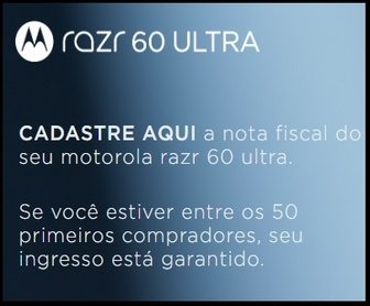 Banner da promoção Motorola Lista VIP Razr, com destaque para o smartphone Razr 60 Ultra, elementos visuais ligados à Fórmula 1 e chamada para participar da promoção que oferece ingressos para o GP do Brasil 2025.