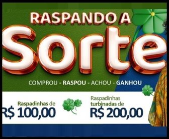Imagem promocional da campanha “Raspando a Sorte ConstruSETE”, mostrando cupons raspáveis, prêmios em dinheiro de R$100 e R$200 e clientes sorrindo com compras em lojas de material de construção.