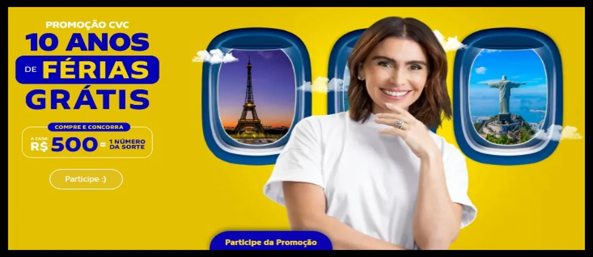 Promoção CVC 10 Anos de Férias Grátis com Giovanna Antonelli