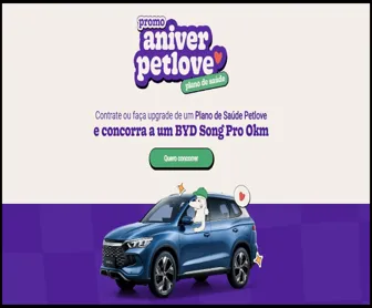 promoção aniver petlove saúde - concorra a um carro elétrico BYD Song Pro 0km ao contratar ou atualizar seu plano