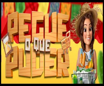 Promoção Pegue o Que Puder Centerbox 2025 com carrinho cheio de compras e personagem em clima junino.