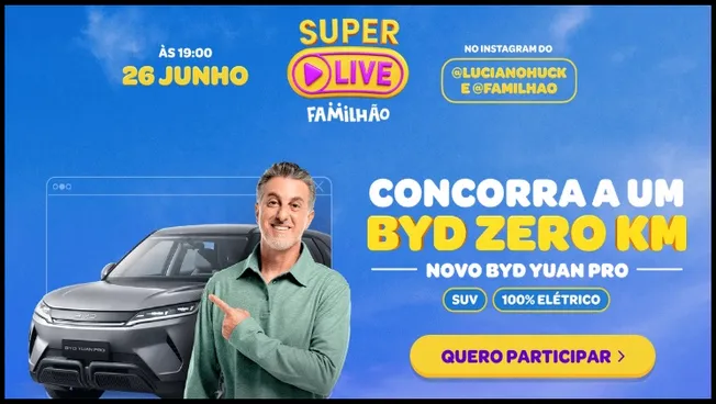 super live familhao, ganhar carro eletrico, byd yuan pro gratis, sorteio carro 2025, luciano huck promocao, live sorteio instagram, promocao byd 2025, sorteio suv eletrico, participar promocao, participar da promoção, participar da promocao, participarpromocao, cadastrar promocao, cadastrar na promocao, cadastro promocao, cadastrar promoção, cadastrar na promoção, inscrição, fazer inscrição, ganhar carro 0km, live com premios, promocao gratuita, como participar promocao instagram, premio carro gratis, promocao brasil 2025