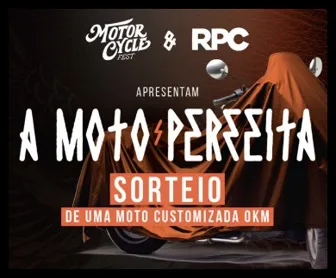 Imagem promocional da campanha "A Moto Perfeita" do Motorcycle Fest 2025 com sorteio de uma moto customizada 0km.