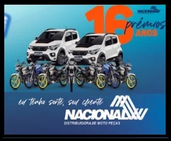 Promoção Nacional Moto Peças 2025 com prêmios de 2 carros Fiat Mobi e 14 motos Yamaha para empresas de MG, RJ e SP.