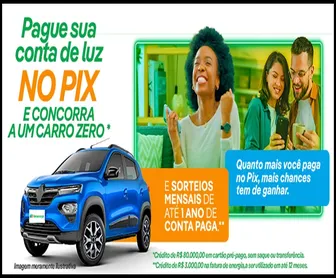 Arte da promoção “Conta com PIX” da Neoenergia, destacando o pagamento via PIX para concorrer a um carro 0km e até 1 ano de conta de luz paga.